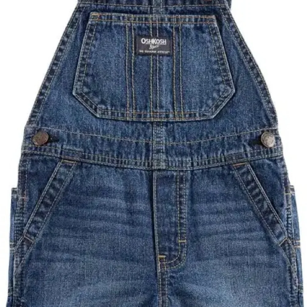 OshKosh B'gosh Blue Denim Overalls w/ Navy Striped Straps 2T Boat Americana July